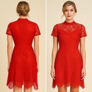NEW FRANCESCA’S RED LACE FLARE SKATER MINI DRESS HOLIDAY CHRISTMAS PARTY NYE HOT